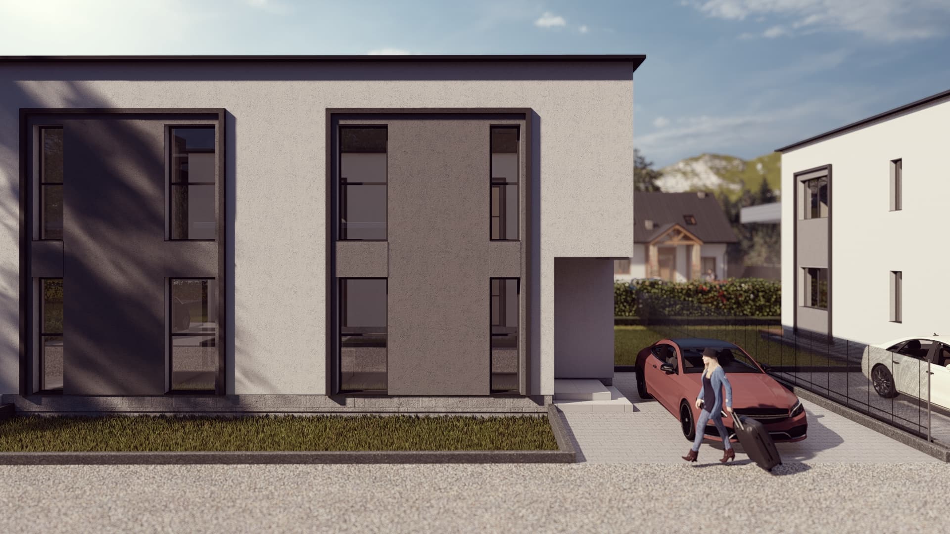 Elewacja frontowa — detal okien i faktury